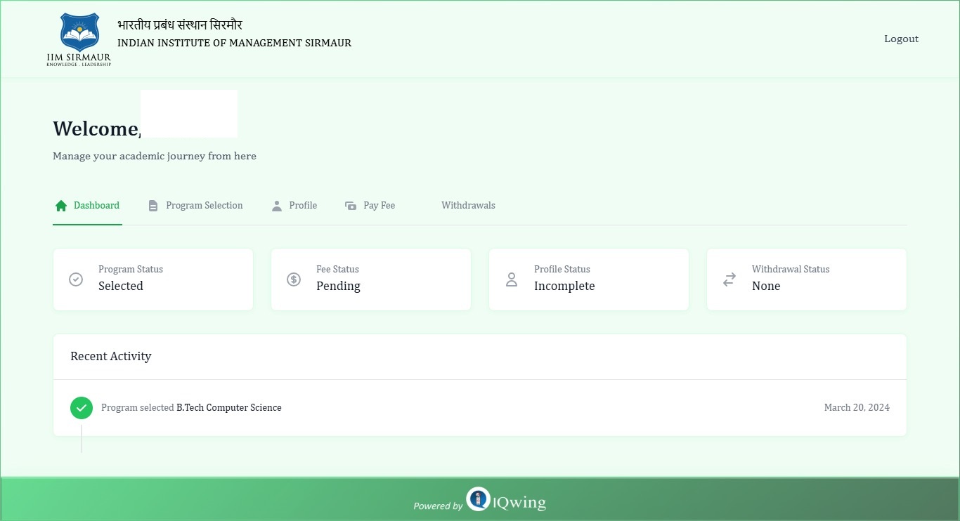 IIM Sirmaur Portal Screenshot